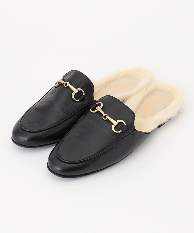 自由区 【CORSO ROMA】ファーローファー ミュール ブラック系