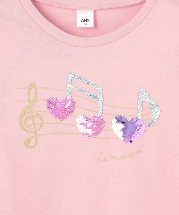 ANY KIDS ミラクルスパンコール 長袖Tシャツ ピンク×音符