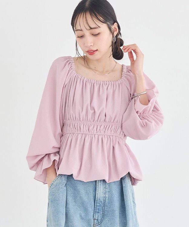 earth music&ecology バルーンヘムブラウス Pink