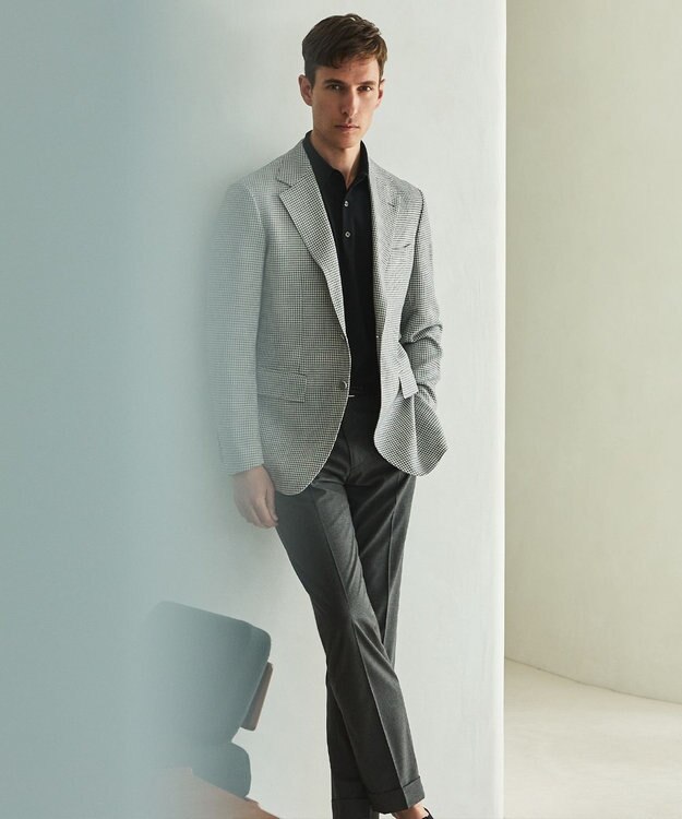 GOTAIRIKU 【尾州】ストレッチメッシュジャケット_千鳥格子柄 ライトグレー×千鳥格子柄