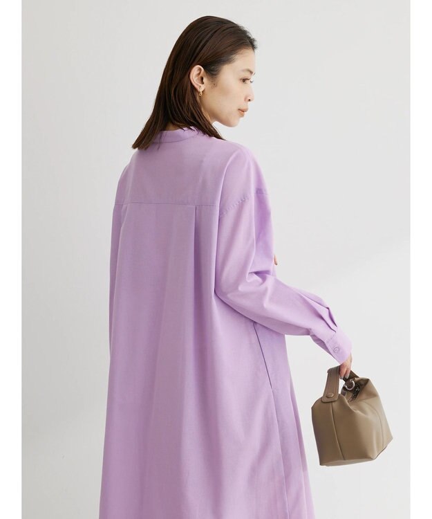 Green Parks 綿麻混バンドカラーシャツワンピース Purple