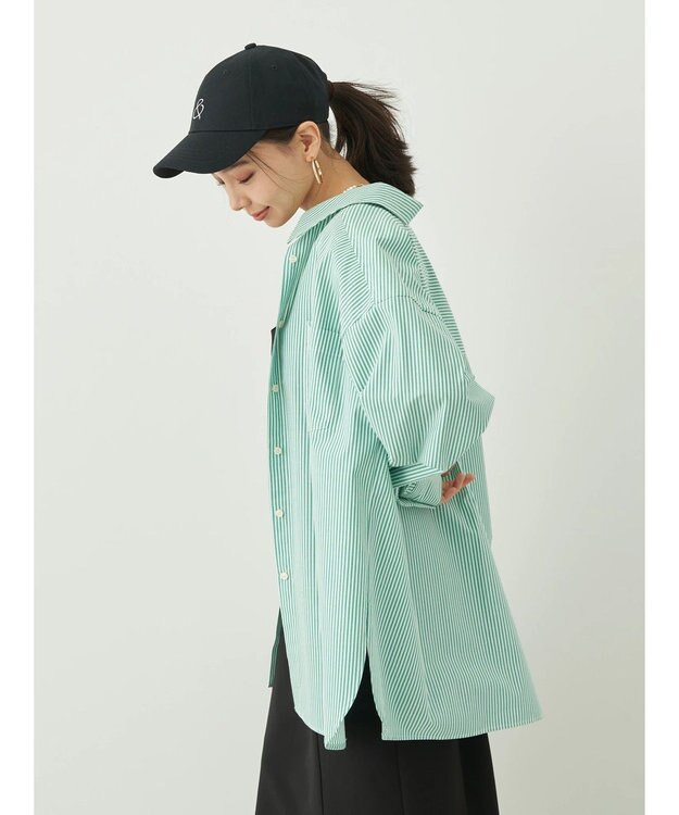 earth music&ecology ボーイズライクシャツ Stripe Green
