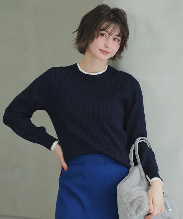 ANY SIS S 【WEB・一部店舗限定】ダブルカラー ニット ネイビー