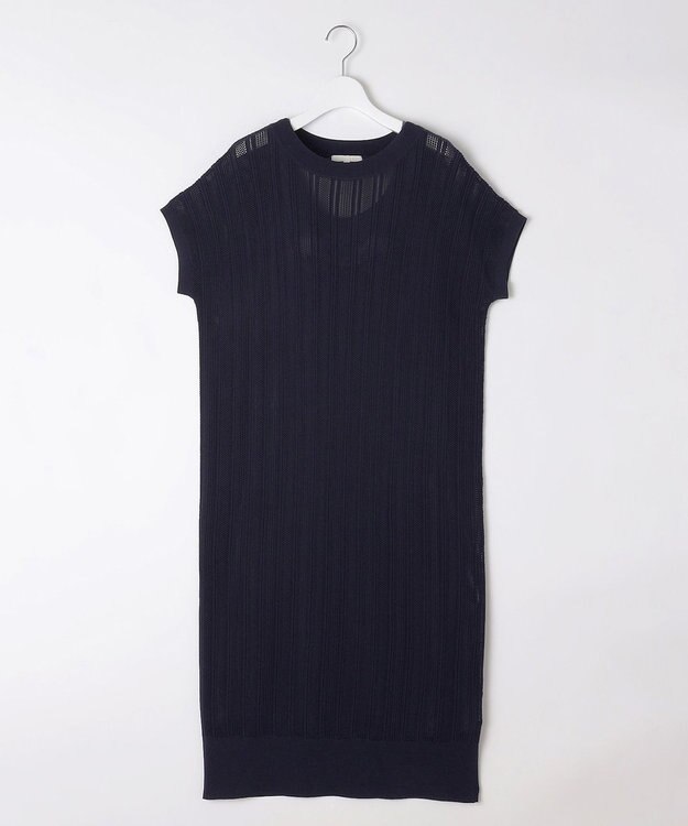 自由区 【ワコールコラボ】【カタログ掲載・洗える】レーシーニット ドレス ネイビー