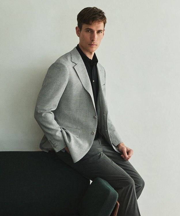 GOTAIRIKU 【尾州】ストレッチメッシュジャケット_千鳥格子柄 ライトグレー×千鳥格子柄