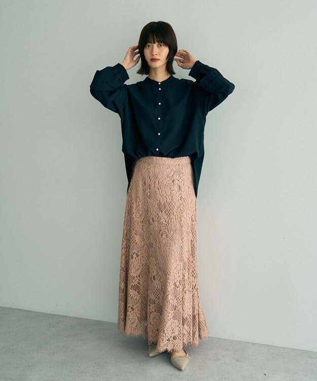 YECCA VECCA 2way裾アレンジパール釦ブラウス Navy