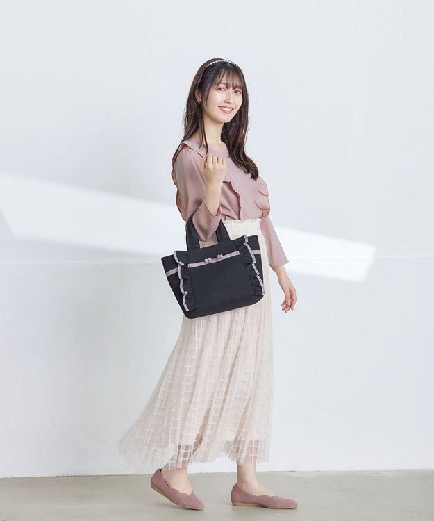 Tiaclasse 【洗える】チェック柄チュールレーススカート アイボリー