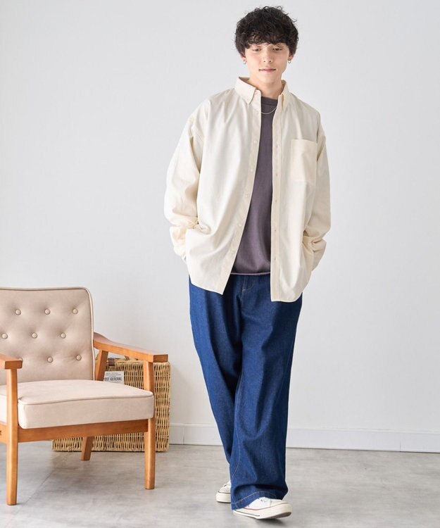 WEGO イージーケアオックスフォードシャツ イエローストライプ