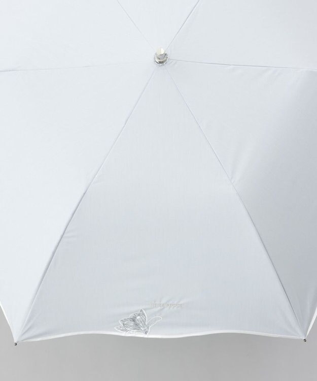 AURORA 【 NINA RICCI（ニナリッチ）】アップリケ刺しゅう/パイピング晴雨兼用傘（折りたたみ傘） シルバーグレー