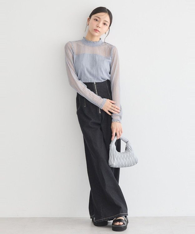 earth music&ecology レースドッキングプルオーバー Grayish Blue