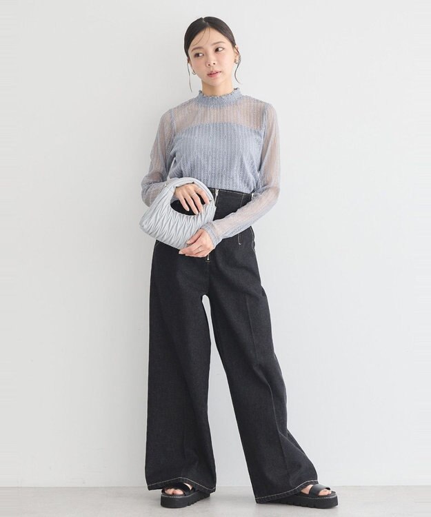 earth music&ecology レースドッキングプルオーバー Grayish Blue