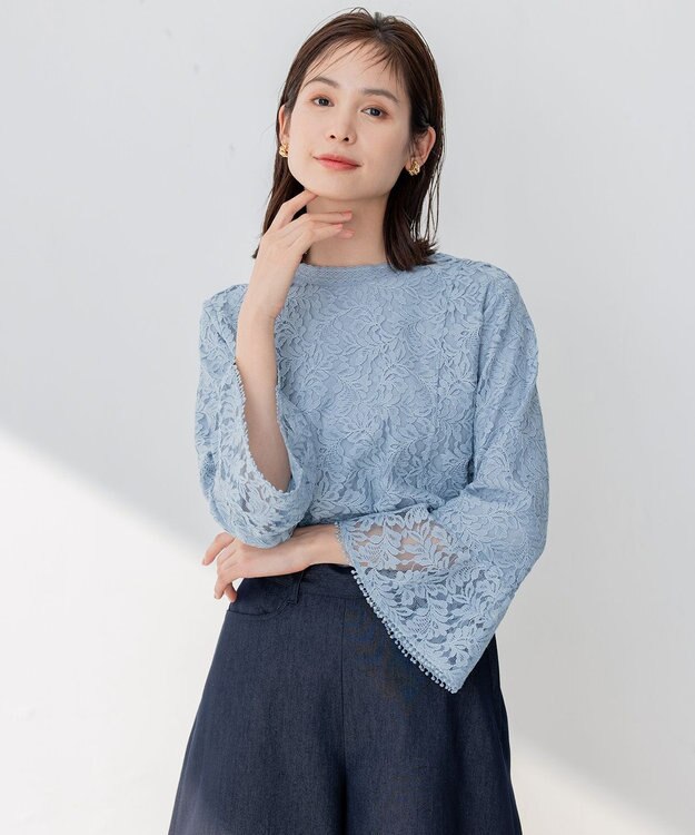 組曲 L 【23SS】ラッセルフラワーレースブラウス サックスブルー系