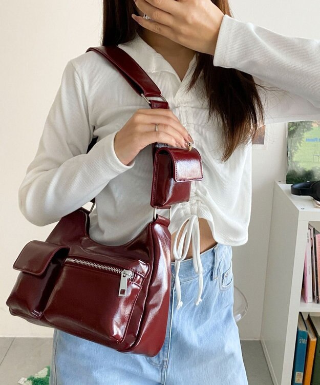 WEGO ポーチ付きランダムポケットデザインショルダー レッド