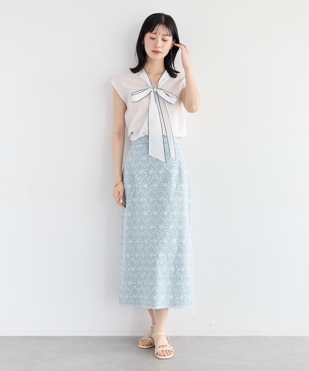 YECCA VECCA シアーボウタイブラウス Off White