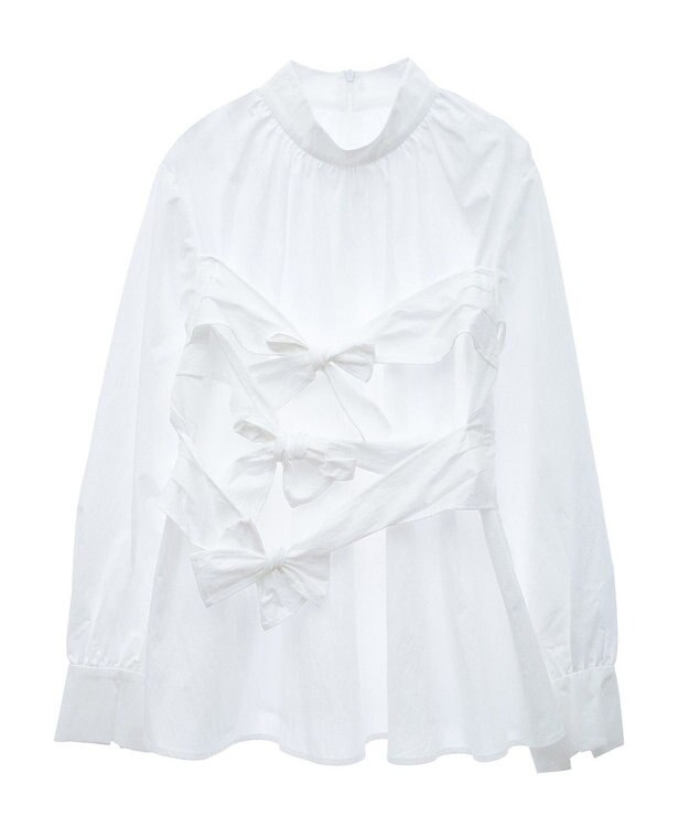 Green Parks リボンデザインハイネックブラウス Off White