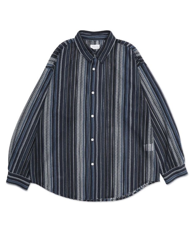 WEGO ストライプメッシュBIGシャツ（LS） ブラック中濃色