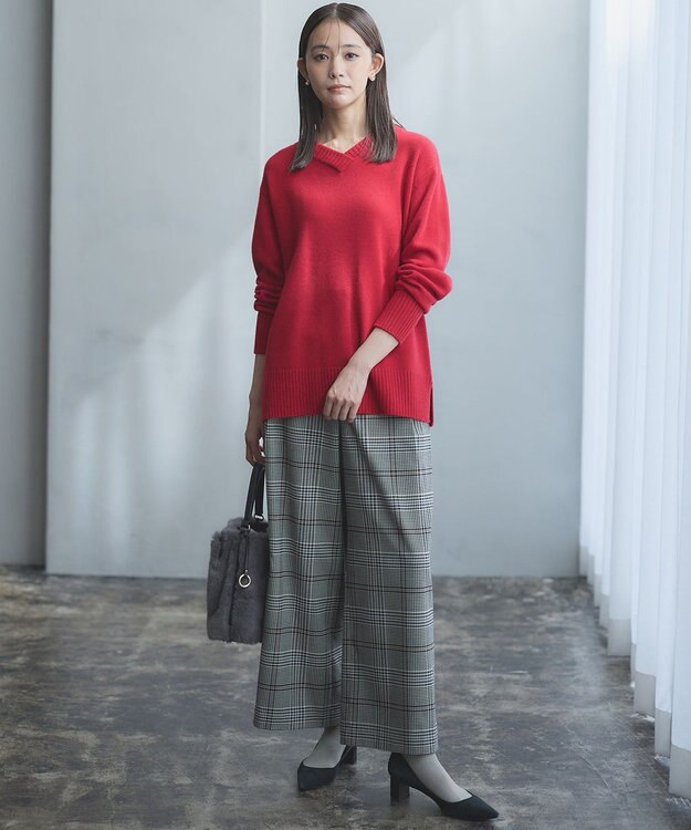 組曲 【WEB限定】ウールカシミヤミックスVネック ニット ルビーレッド