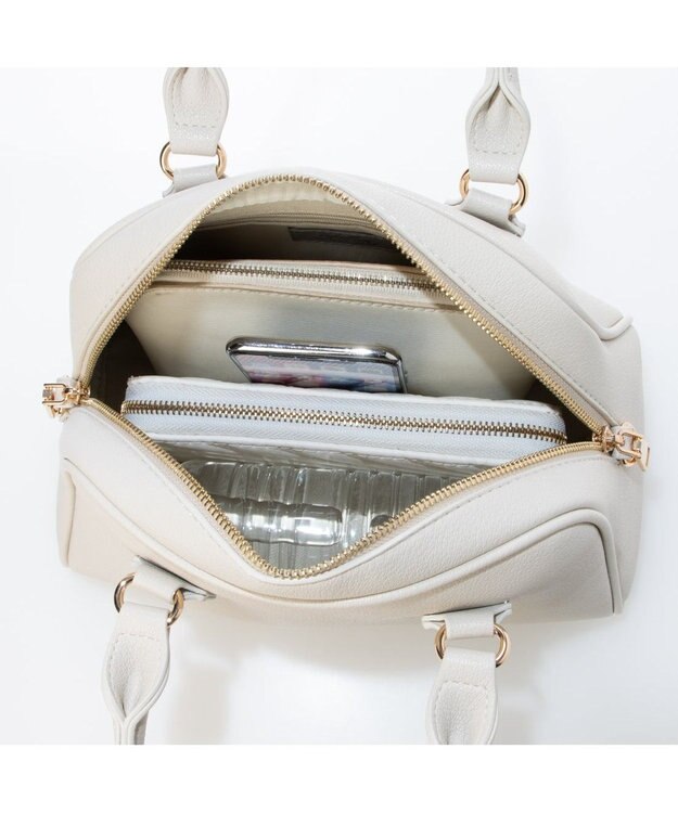 UNBILLION カシュカシュ cachechche / シボフェイクレザー2wayボストンバッグ アイボリー