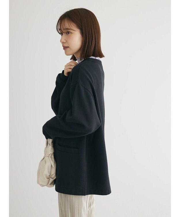 Green Parks 裏起毛ミディ丈ドットボタンカーディガン Black