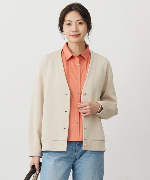 J.PRESS LADIES ジャージー Vネック カーディガン ベージュ系