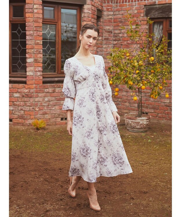 Maison de FLEUR フラワープリントワンピース Pink Beige