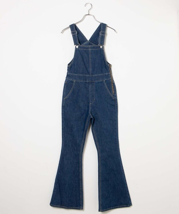 WEGO ハイウエストストレッチフレアデニムサロペット デニム中濃色