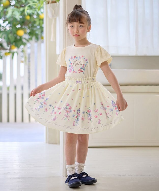 ANY KIDS フラワー 刺繍 Tシャツ エクリュ