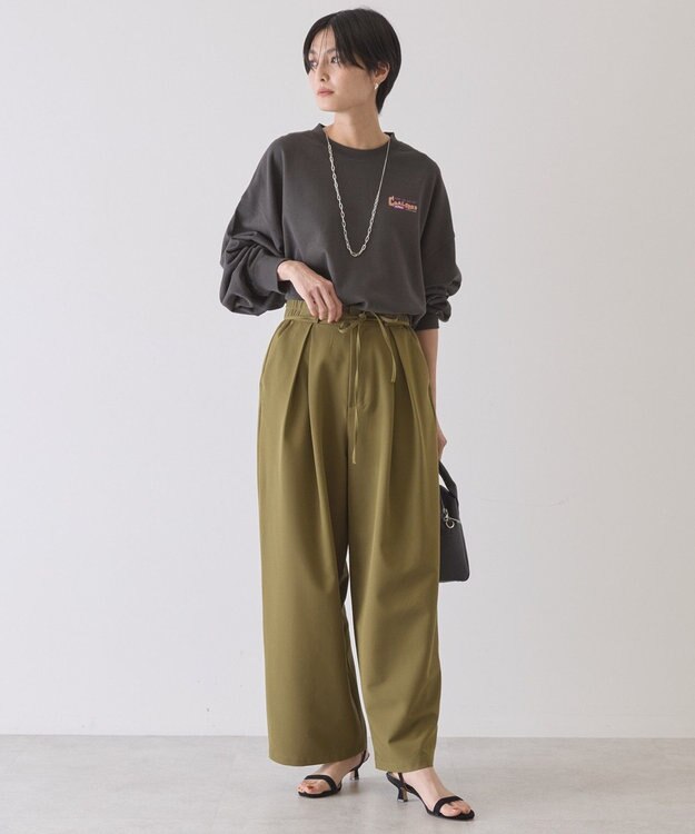 AMERICAN HOLIC リボン付きタックワイドパンツ Khaki