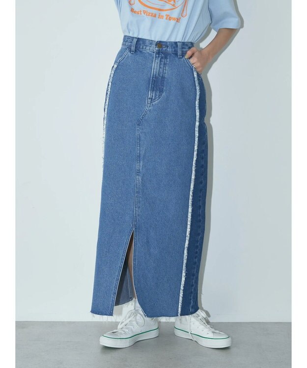 earth music&ecology Ｌｅｅ×ｅ．ｍ．ａ．ｅ　切替デニムスカート Indigo