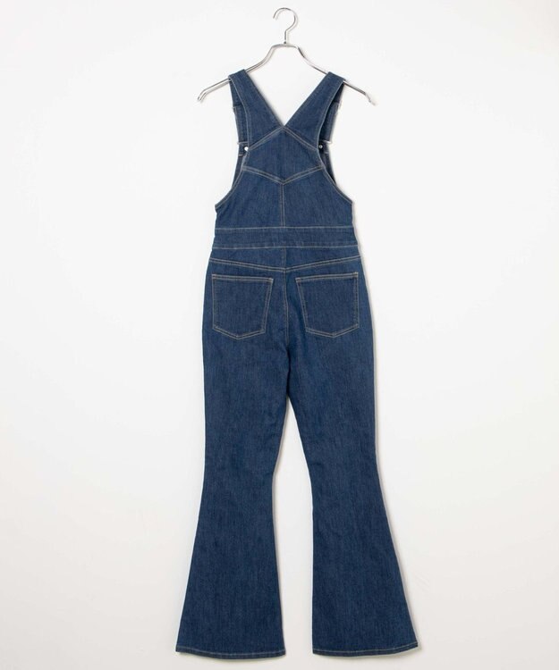 WEGO ハイウエストストレッチフレアデニムサロペット デニム中濃色