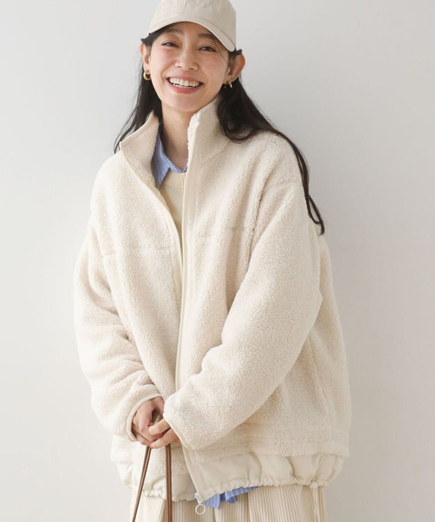 Green Parks 異素材コンビスタンドボアブルゾン Ivory