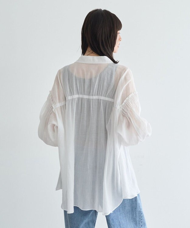 YECCA VECCA 綿麻シアーボリュームギャザーシャツ Off White