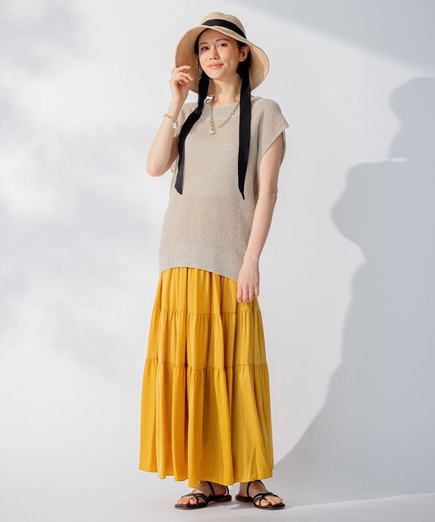 自由区 L 【洗える】リネンミドルゲージ ニットベスト ベージュ系