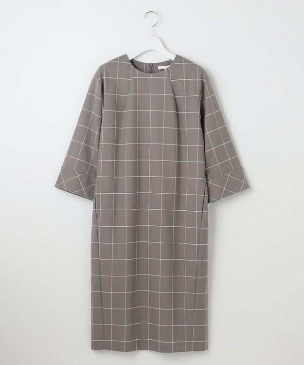 自由区 L 【洗える】ウィンドウペーンチェック ワンピース グレー系