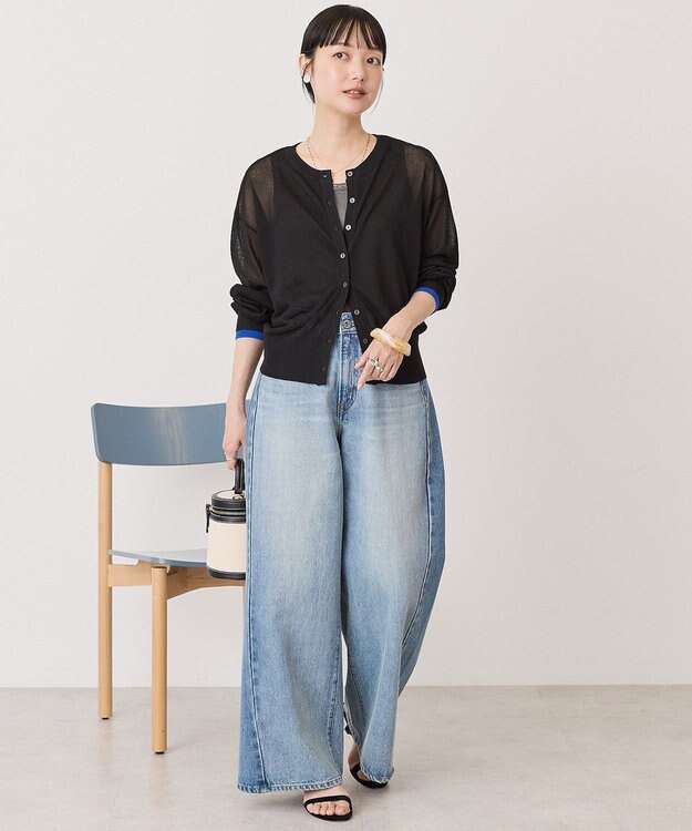 AMERICAN HOLIC シアー配色ニットカーディガン Black