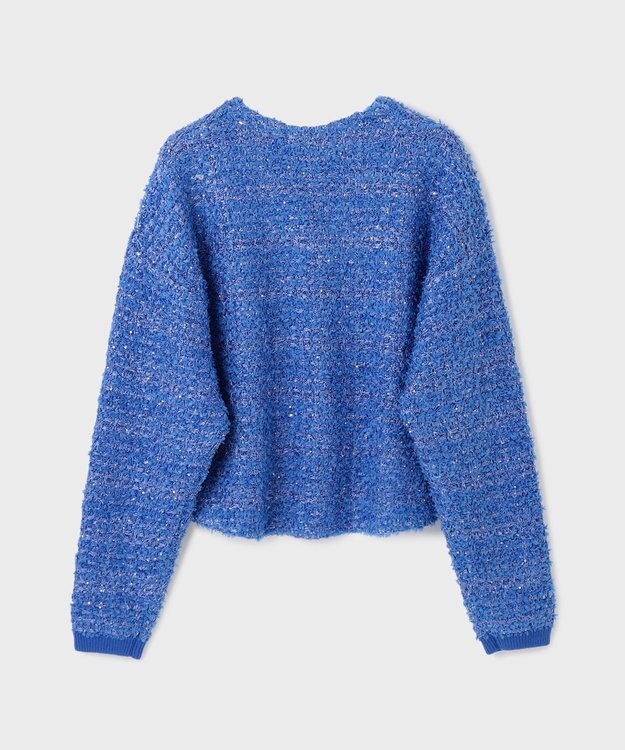 GRACE CONTINENTAL ツイードニットzipカーディガン ブルー