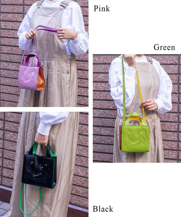 tsumori chisato CARRY キラネコエコレザー ハンドバッグ 2way ショルダーバッグ ピンク