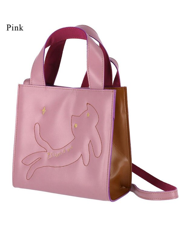 tsumori chisato CARRY キラネコエコレザー ハンドバッグ 2way ショルダーバッグ ピンク