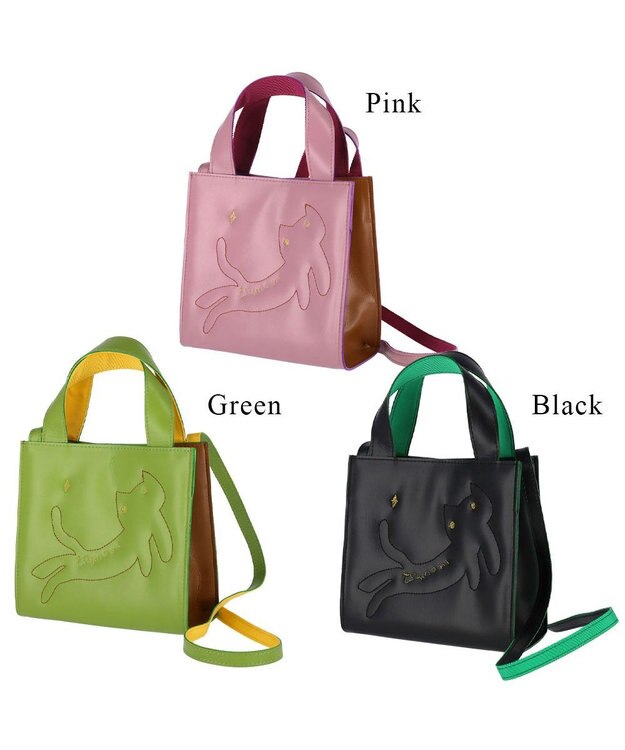 tsumori chisato CARRY キラネコエコレザー ハンドバッグ 2way ショルダーバッグ ピンク