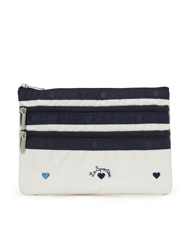 LeSportsac 3ZIP COSMETIC/トリコロールハートエンブロイダリー トリコロールハートエンブロイダリー
