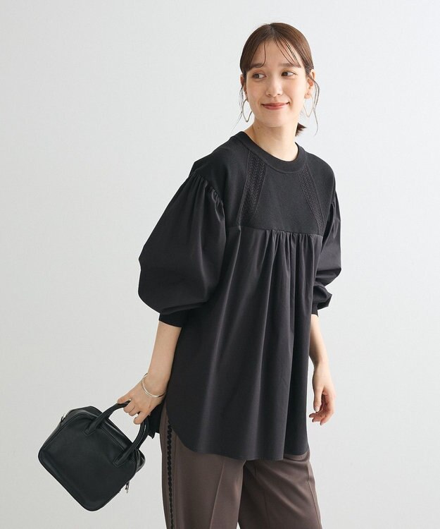 Green Parks ミニケーブルドッキングニットチュニック Black