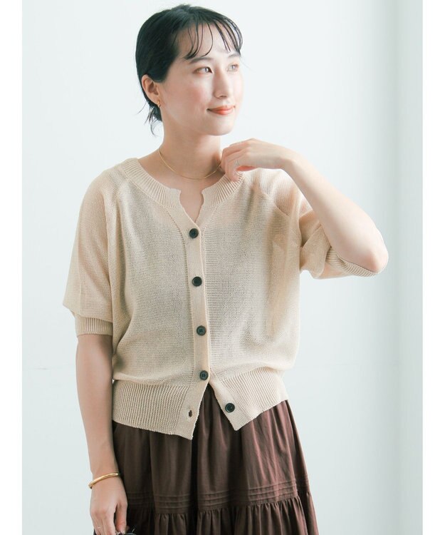 Te chichi 【2WAY/マシンウォッシャブル】ペーパータッチハーフスリーブニット ベージュ