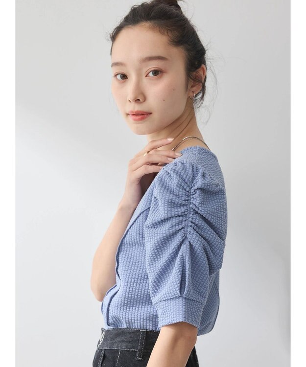 earth music&ecology ぽこぽこパワショルプルオーバー Blue