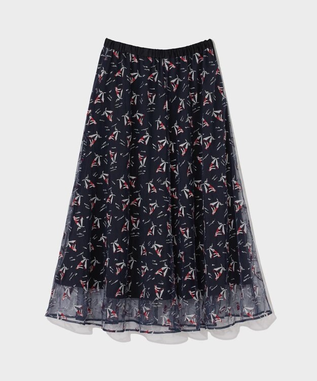 GRACE CONTINENTAL マリンembフレアスカート ネイビー