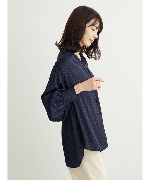 Green Parks とろみ衿フリルブラウス Navy