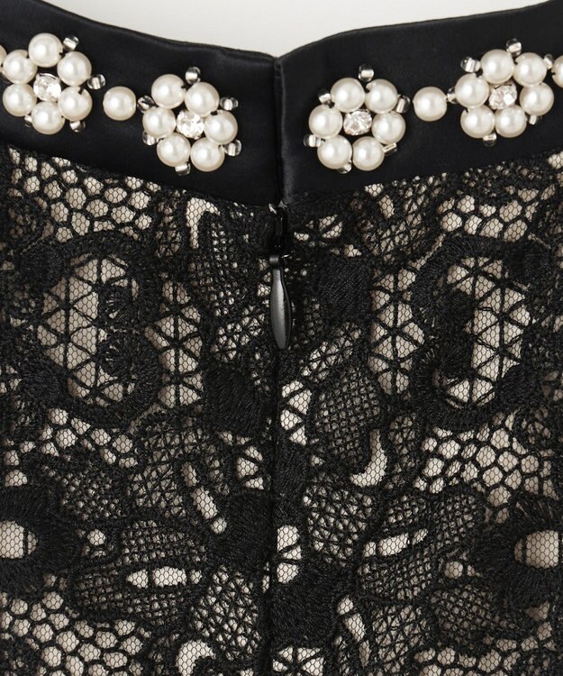 GRACE CONTINENTAL ビジュー衿レースドレス ベージュ