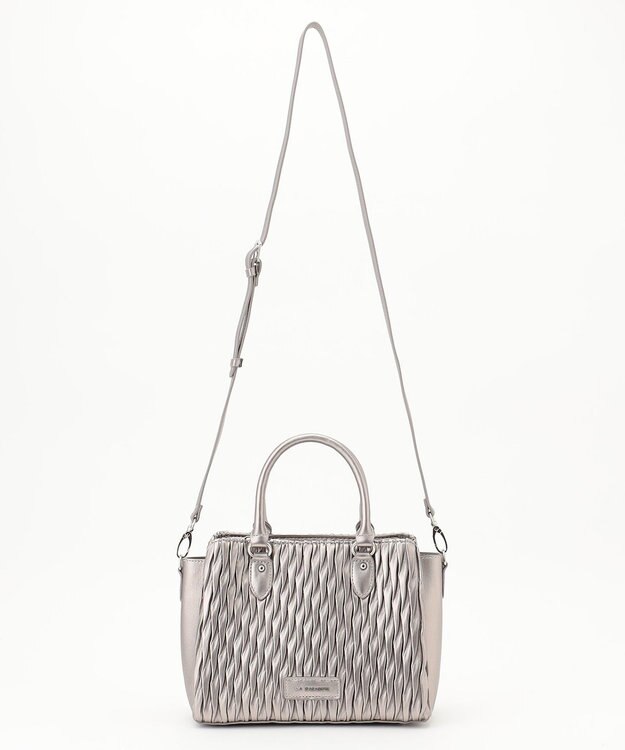 LA BAGAGERIE ランダムプリーツ2WAYハンドバッグ ガンメタリック