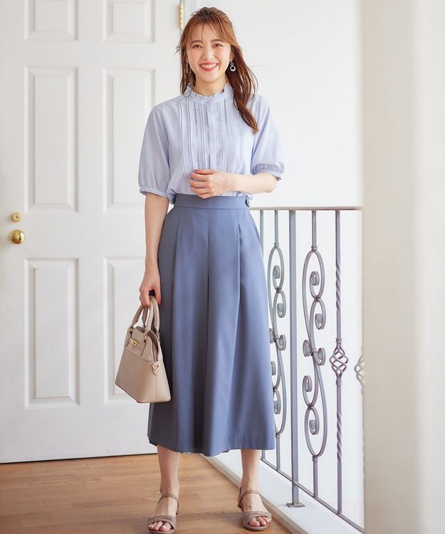 ANY SIS 【洗える】エアリーワイド クロップド パンツ ダルブルー