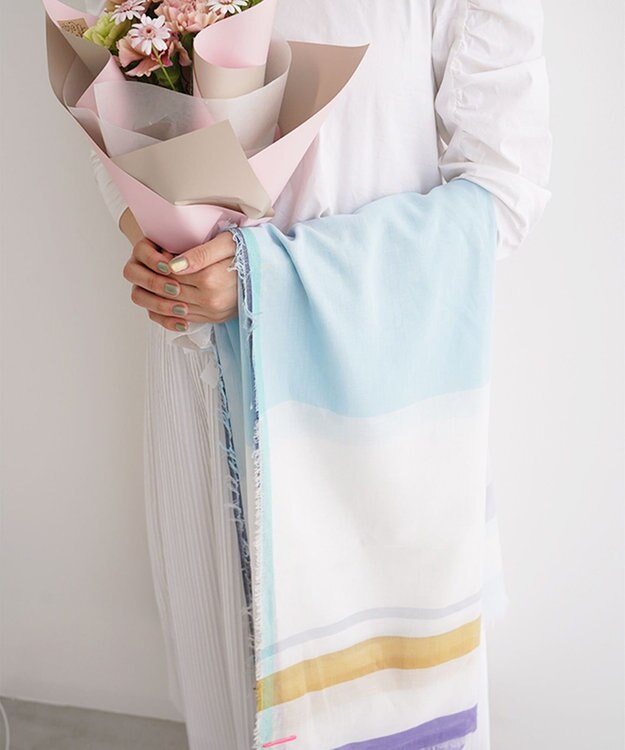 POLS 播州織 極細コットンストール アイスブルー