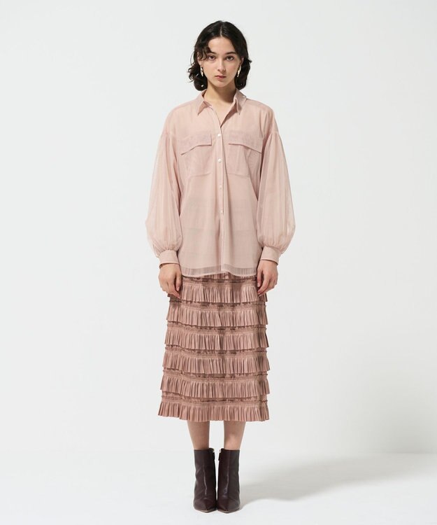 GRACE CONTINENTAL フリルタイトスカート ブラウン